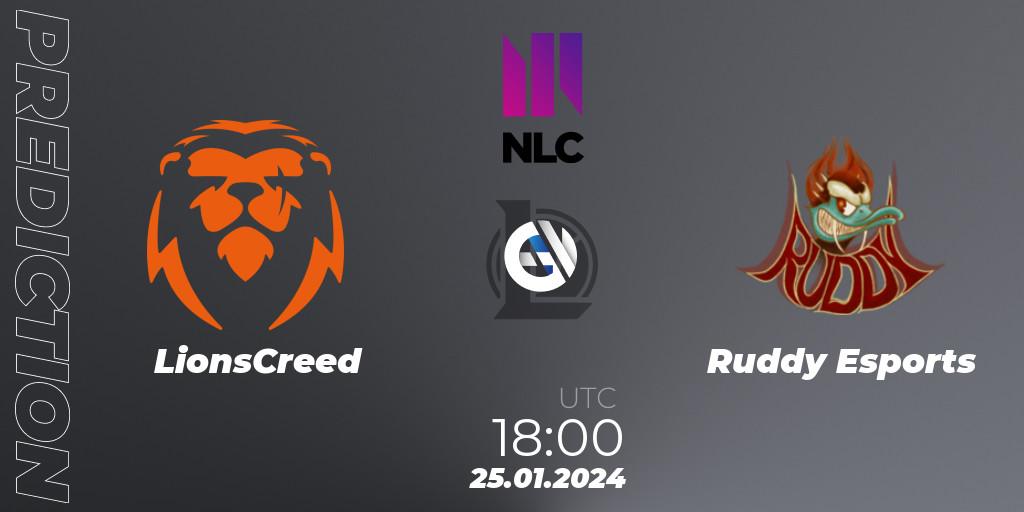 LionsCreed - Ruddy Esports: ennuste. 25.01.2024 at 19:00, LoL, NLC 1st Division Spring 2024