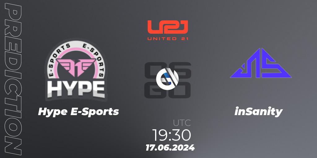 Hype E-Sports - inSanity: ennuste. 17.06.2024 at 19:30, Counter-Strike (CS2), United21 South America Season 1