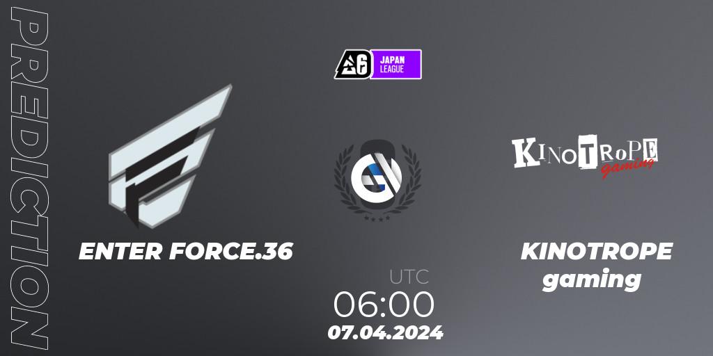 ENTER FORCE.36 - KINOTROPE gaming: ennuste. 07.04.2024 at 06:00, Rainbow Six, Japan League 2024 - Stage 1