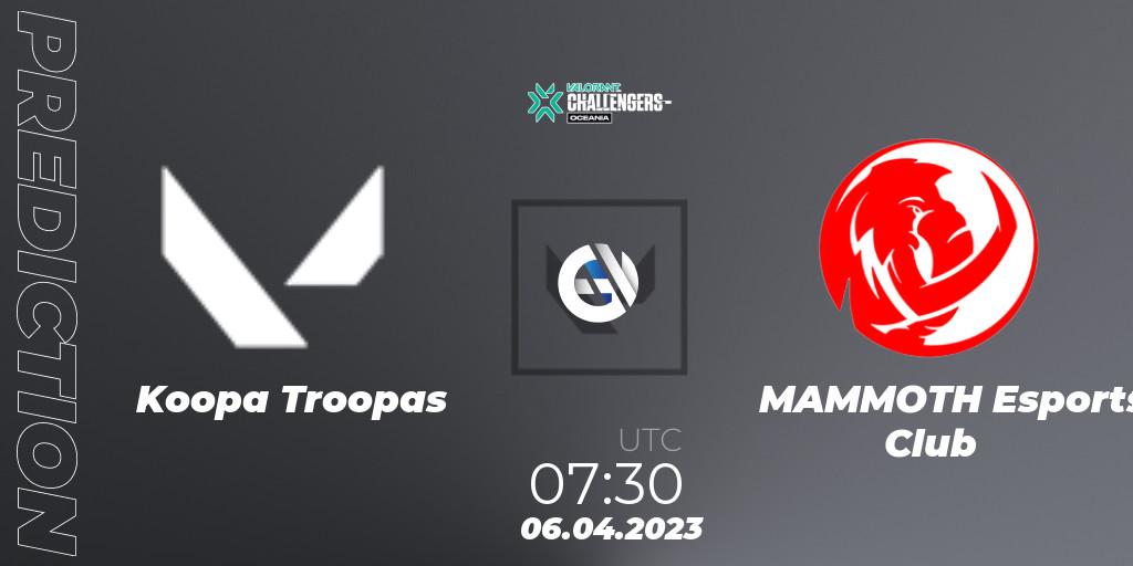 Koopa Troopas - MAMMOTH Esports Club: ennuste. 06.04.2023 at 08:30, VALORANT, VALORANT Challengers 2023: Oceania Split 2 - Group Stage