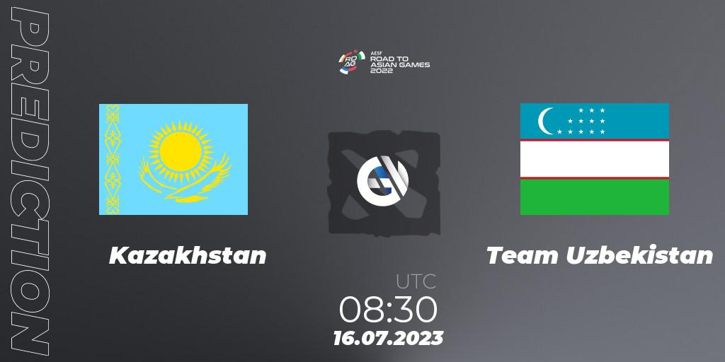 Kazakhstan - Team Uzbekistan: ennuste. 16.07.2023 at 08:30, Dota 2, 2022 AESF Road to Asian Games - Central Asia