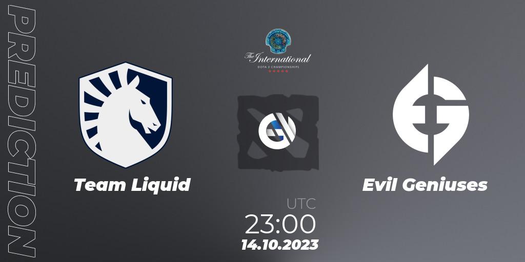 Team Liquid - Evil Geniuses: ennuste. 14.10.2023 at 21:45, Dota 2, The International 2023 - Group Stage