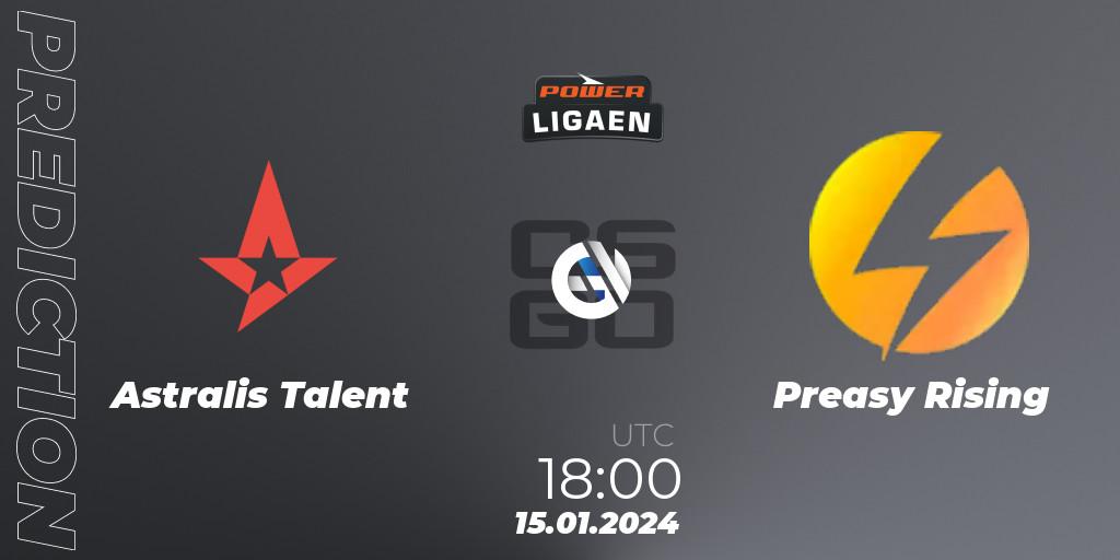 Astralis Talent - Preasy Rising: ennuste. 15.01.2024 at 18:00, Counter-Strike (CS2), Dust2.dk Ligaen Season 25