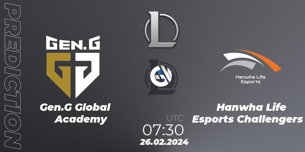 Gen.G Global Academy - Hanwha Life Esports Challengers: ennuste. 26.02.24, LoL, LCK Challengers League 2024 Spring - Group Stage