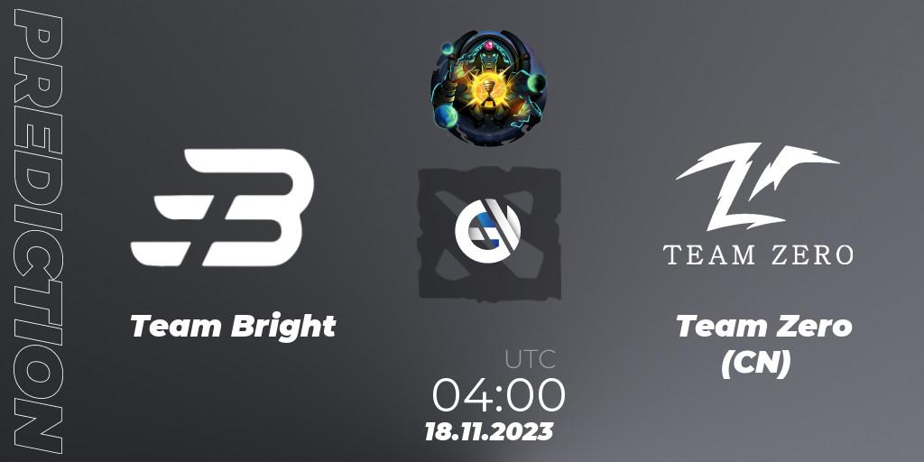 Team Bright - Team Zero (CN): ennuste. 18.11.2023 at 03:54, Dota 2, ESL One Kuala Lumpur 2023: China Closed Qualifier