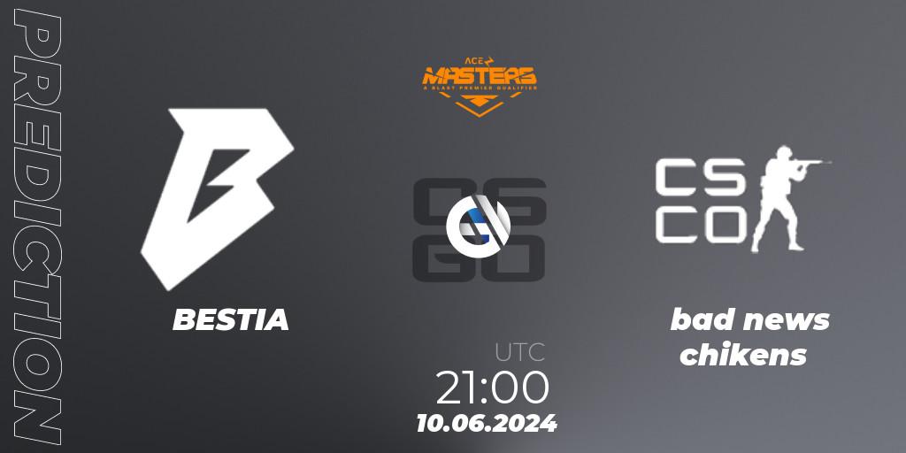 BESTIA - bad news chikens: ennuste. 11.06.2024 at 14:30, Counter-Strike (CS2), Ace South American Masters Fall 2024: Open Qualifier #1
