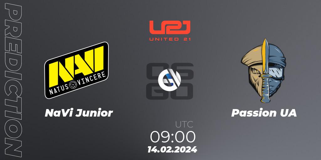 NaVi Junior - Passion UA: ennuste. 15.02.2024 at 15:00, Counter-Strike (CS2), United21 Season 11