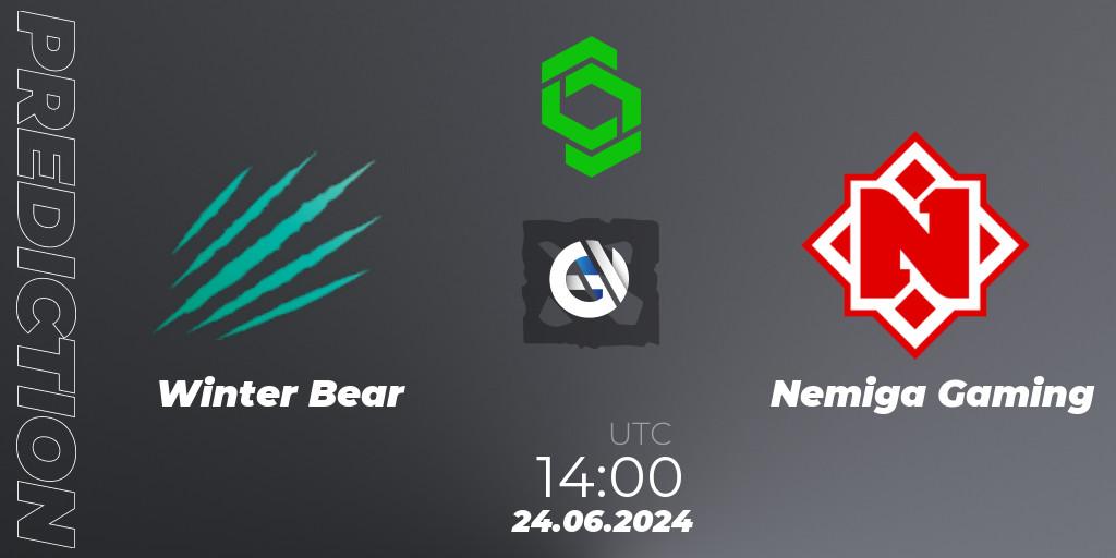 Winter Bear - Nemiga Gaming: ennuste. 24.06.2024 at 15:00, Dota 2, CCT Dota 2 Series 1