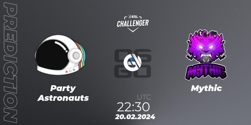 Party Astronauts - Mythic: ennuste. 20.02.2024 at 22:30, Counter-Strike (CS2), ESL Challenger #56: North American Closed Qualifier