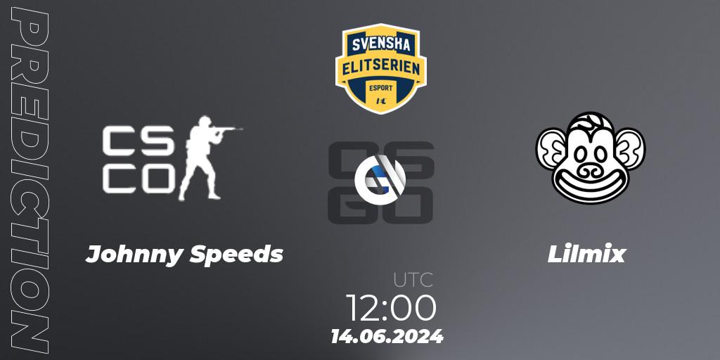 Johnny Speeds - Lilmix: ennuste. 14.06.2024 at 12:30, Counter-Strike (CS2), Svenska Elitserien Spring 2024