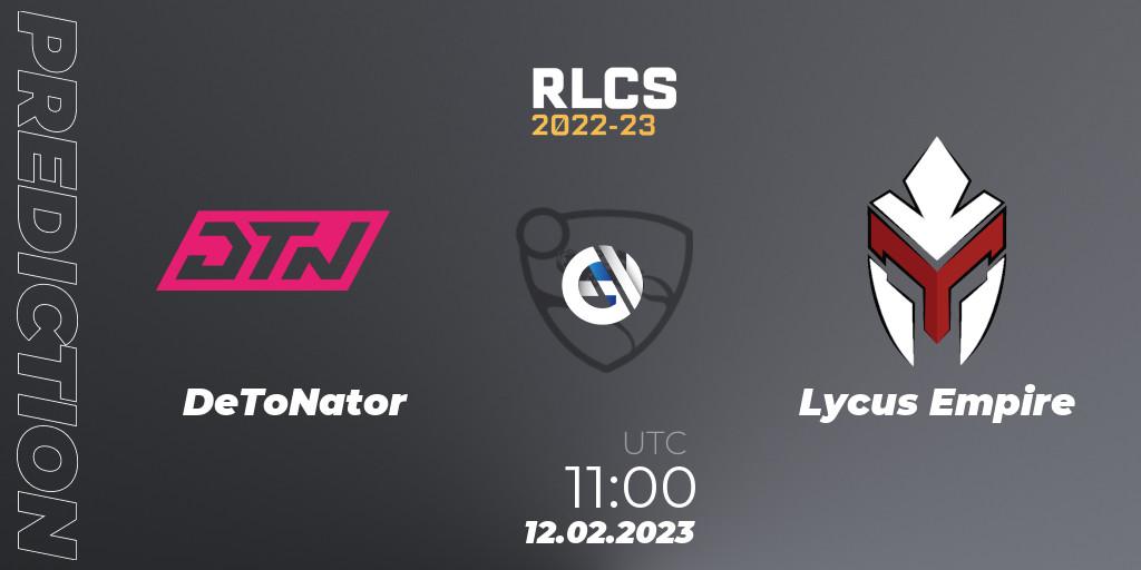 DeToNator - Lycus Empire: ennuste. 12.02.2023 at 10:00, Rocket League, RLCS 2022-23 - Winter: Asia-Pacific Regional 2 - Winter Cup