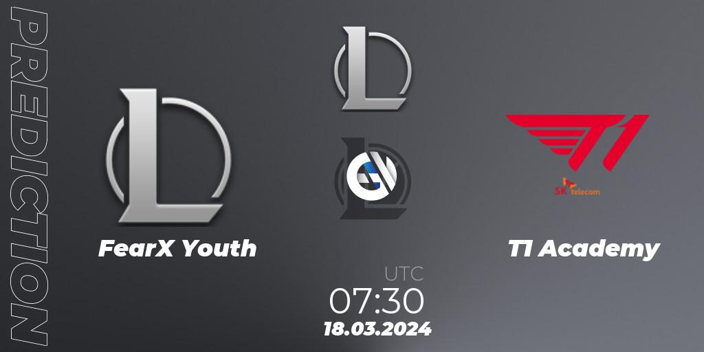 FearX Youth - T1 Academy: ennuste. 18.03.2024 at 07:30, LoL, LCK Challengers League 2024 Spring - Group Stage