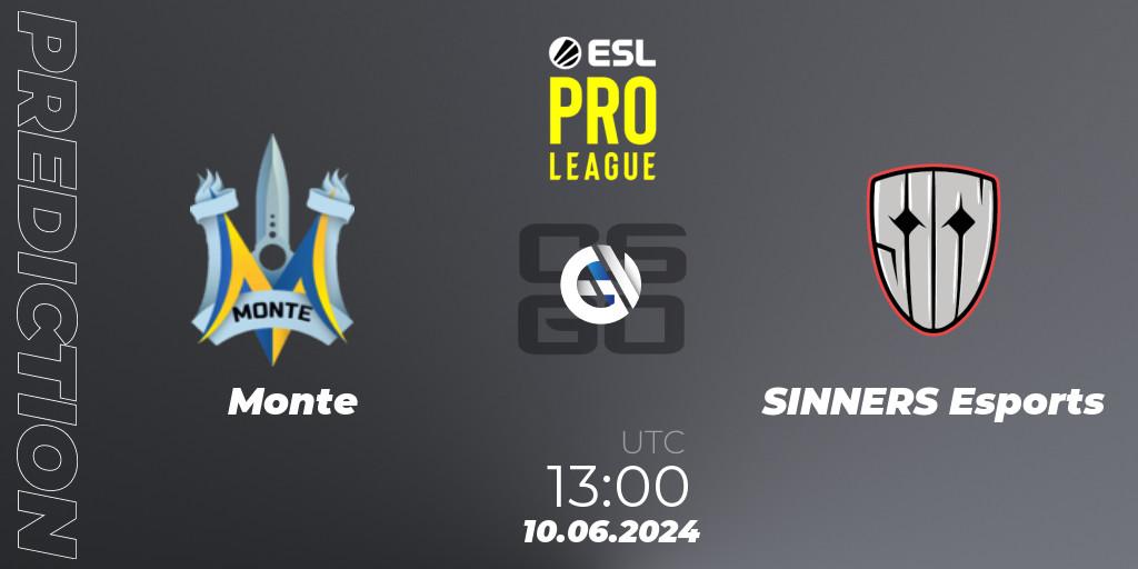 Monte - SINNERS Esports: ennuste. 10.06.2024 at 13:00, Counter-Strike (CS2), ESL Pro League Season 20: European Conference