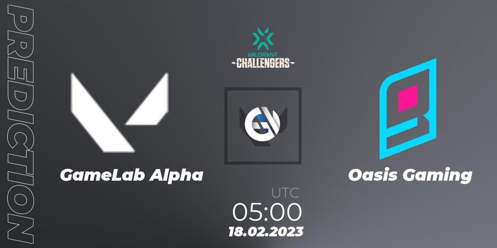 GameLab Alpha - Oasis Gaming: ennuste. 18.02.2023 at 05:00, VALORANT, VALORANT Challengers 2023: Philippines Split 1