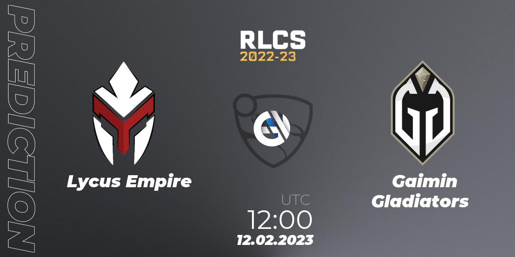 Lycus Empire - Gaimin Gladiators: ennuste. 12.02.2023 at 12:15, Rocket League, RLCS 2022-23 - Winter: Asia-Pacific Regional 2 - Winter Cup