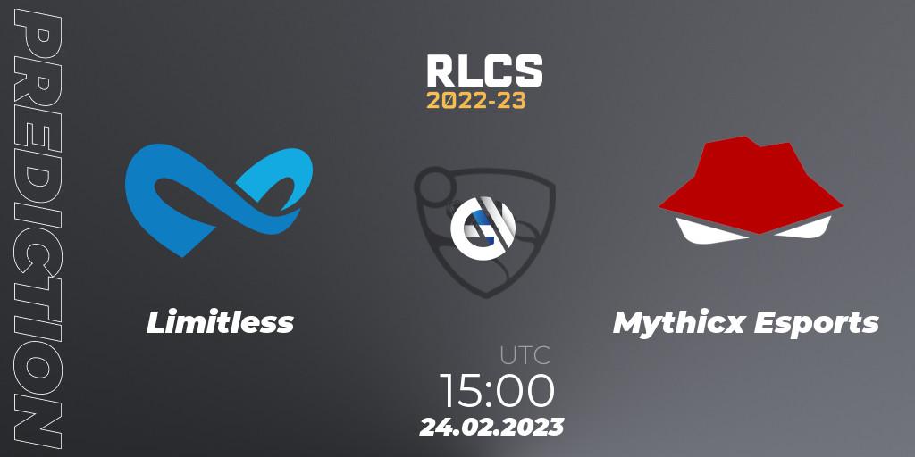 Limitless - Mythicx Esports: ennuste. 24.02.2023 at 15:00, Rocket League, RLCS 2022-23 - Winter: Sub-Saharan Africa Regional 3 - Winter Invitational