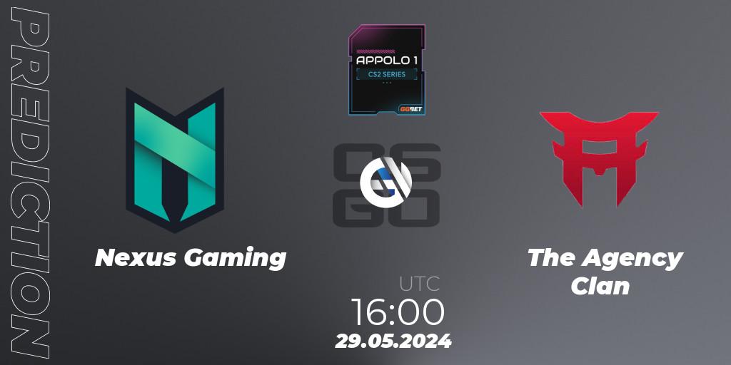 Nexus Gaming - The Agency Clan: ennuste. 30.05.2024 at 16:00, Counter-Strike (CS2), Appolo1 Series: Phase 2