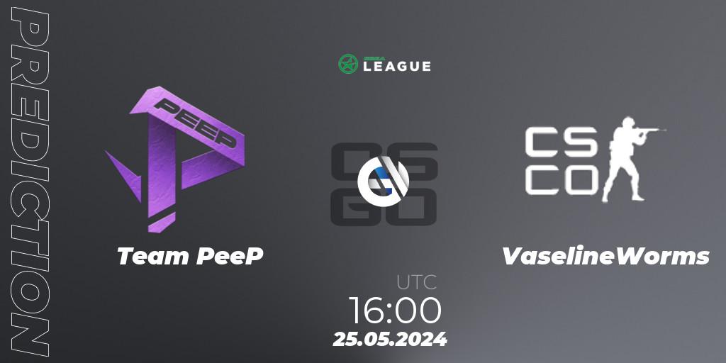 Team PeeP - VaselineWorms: ennuste. 25.05.2024 at 18:00, Counter-Strike (CS2), ESEA Season 49: Advanced Division - Europe