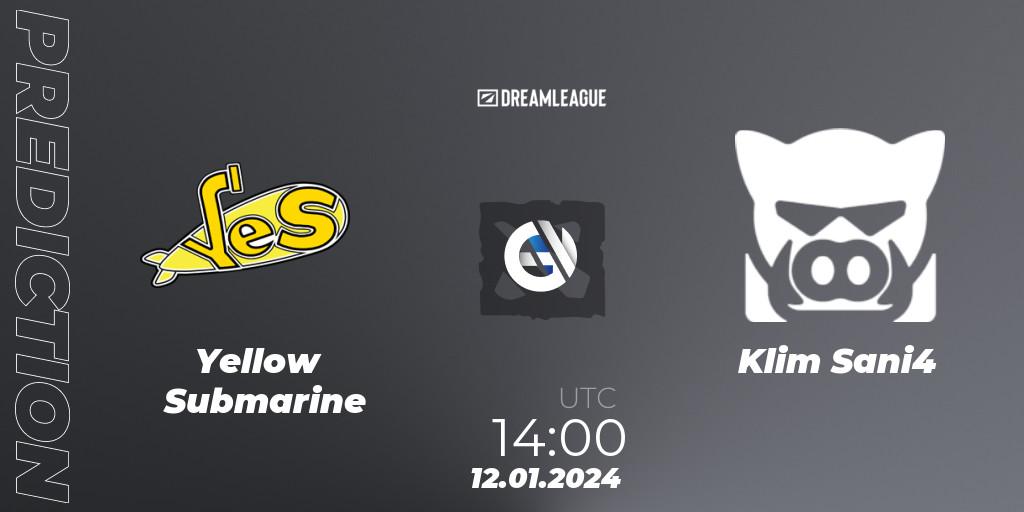 Yellow Submarine - Klim Sani4: ennuste. 12.01.2024 at 14:15, Dota 2, DreamLeague Season 22: Eastern Europe Open Qualifier #2