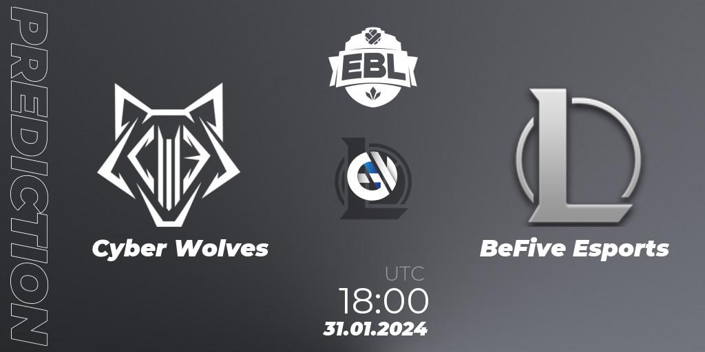 Cyber Wolves - BeFive Esports: ennuste. 31.01.2024 at 18:00, LoL, Esports Balkan League Season 14