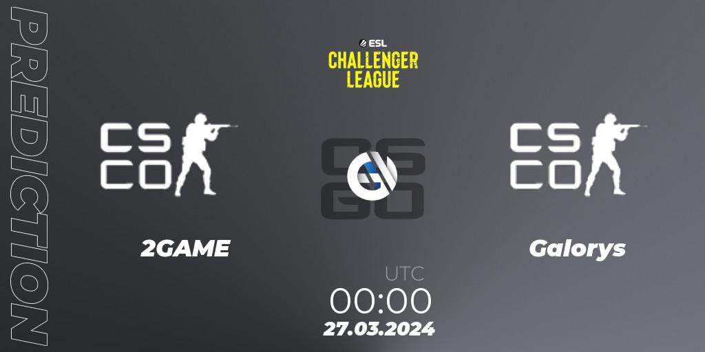 2GAME - Galorys: ennuste. 27.03.2024 at 00:30, Counter-Strike (CS2), ESL Challenger League Season 47: South America