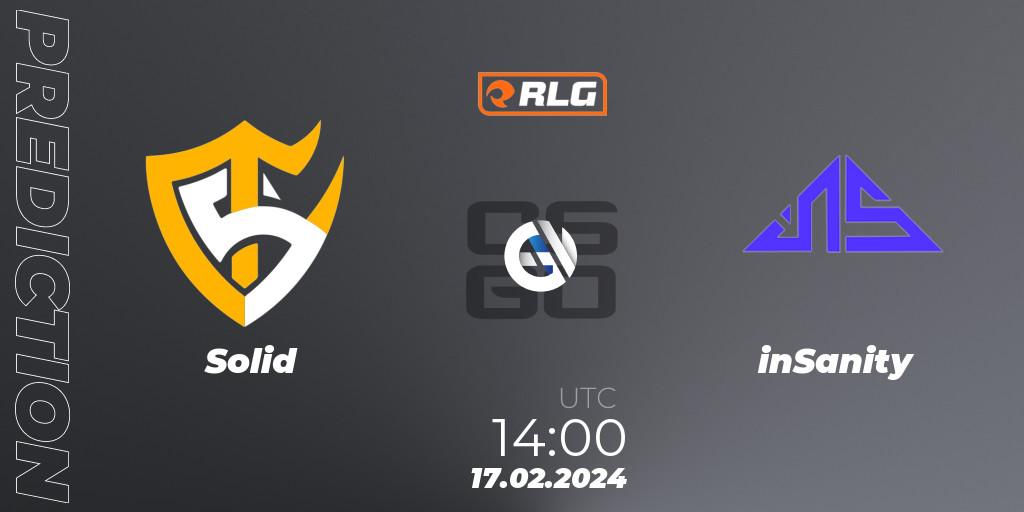 Solid - inSanity: ennuste. 17.02.2024 at 14:00, Counter-Strike (CS2), RES Latin American Series #1