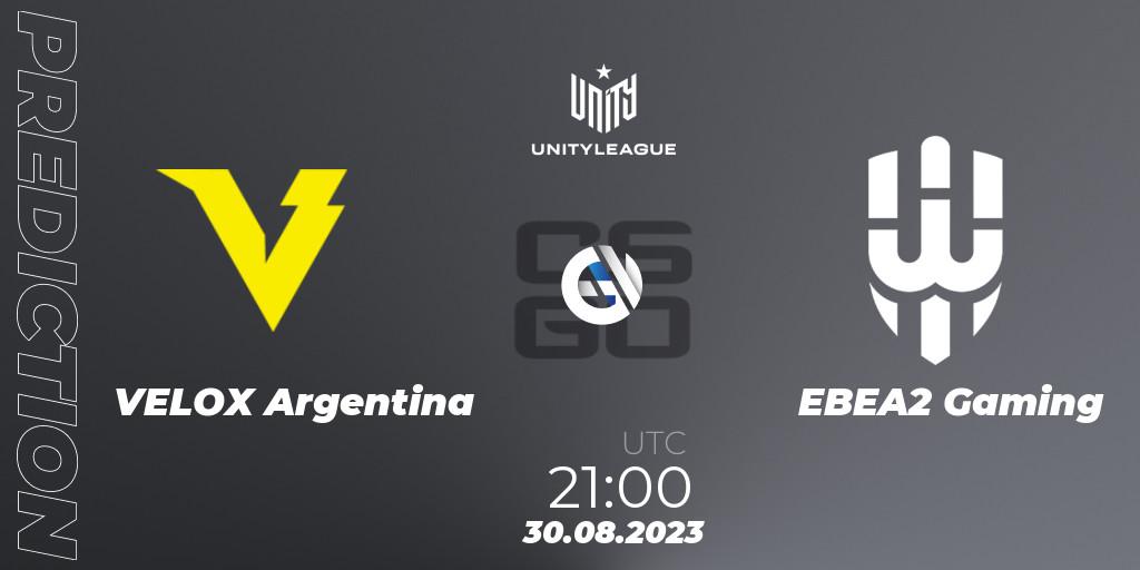 VELOX Argentina - EBEA2 Gaming: ennuste. 30.08.2023 at 21:00, Counter-Strike (CS2), LVP Unity League Argentina 2023