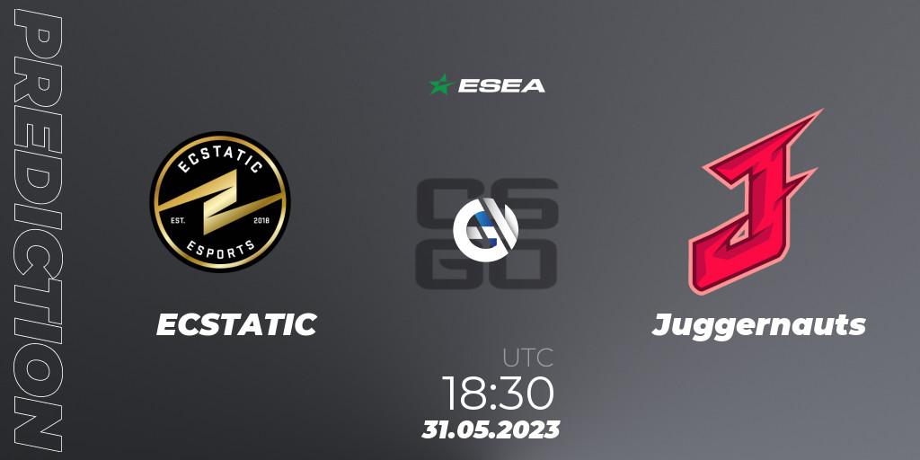 ECSTATIC - Juggernauts: ennuste. 31.05.2023 at 18:30, Counter-Strike (CS2), ESEA Advanced Season 45 Europe