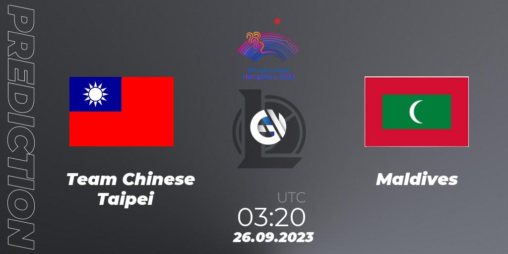Team Chinese Taipei - Maldives: ennuste. 26.09.2023 at 03:20, LoL, 2022 Asian Games