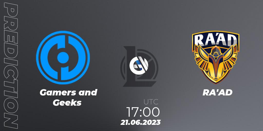 Gamers and Geeks - RA'AD: ennuste. 21.06.2023 at 17:00, LoL, Arabian League Summer 2023 - Group Stage