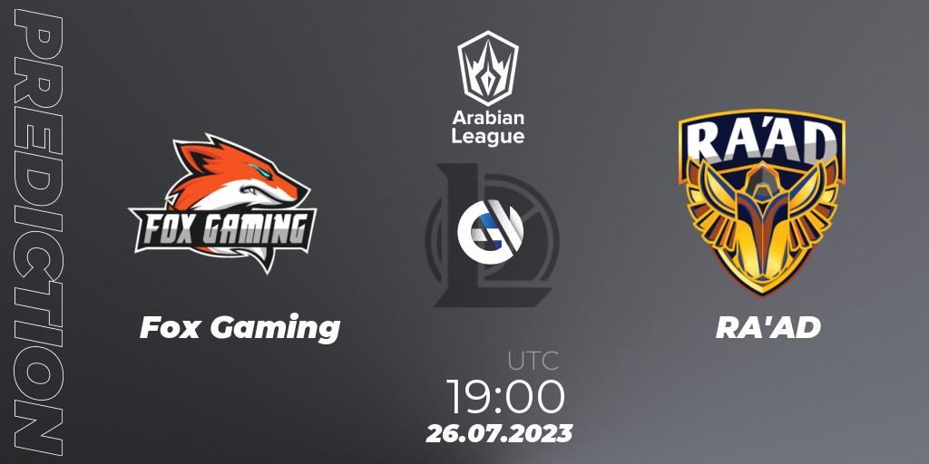 Fox Gaming - RA'AD: ennuste. 26.07.2023 at 19:30, LoL, Arabian League Summer 2023 - Group Stage