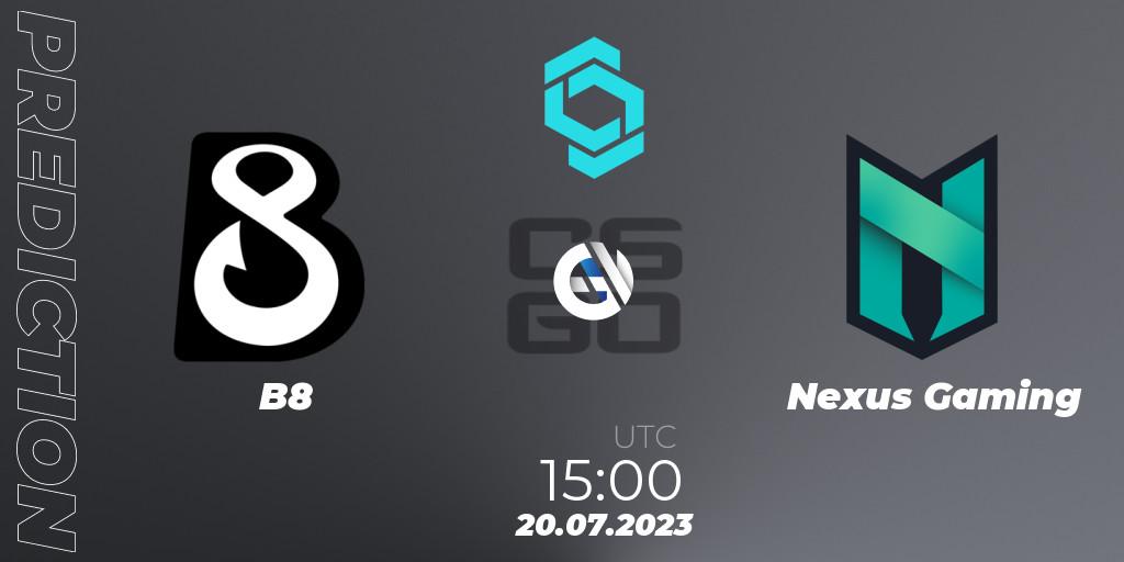 B8 - Nexus Gaming: ennuste. 20.07.2023 at 16:10, Counter-Strike (CS2), CCT North Europe Series #6