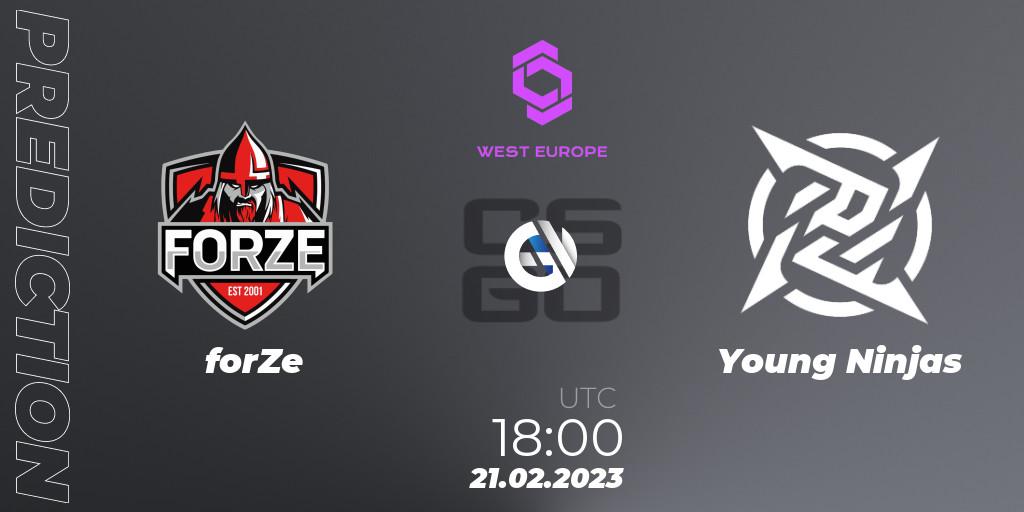 forZe - Young Ninjas: ennuste. 21.02.2023 at 18:00, Counter-Strike (CS2), CCT West Europe Series #1