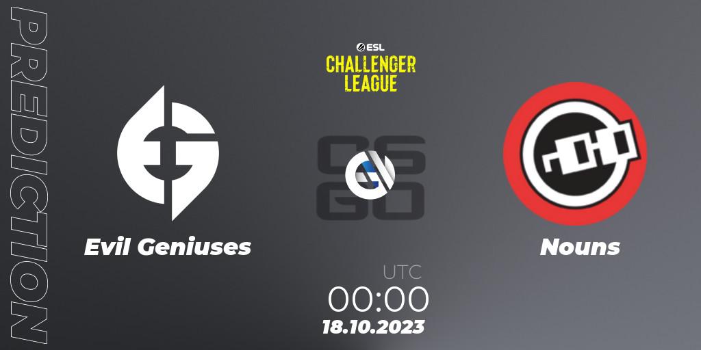 Evil Geniuses - Nouns: ennuste. 18.10.2023 at 00:00, Counter-Strike (CS2), ESL Challenger League Season 46: North America