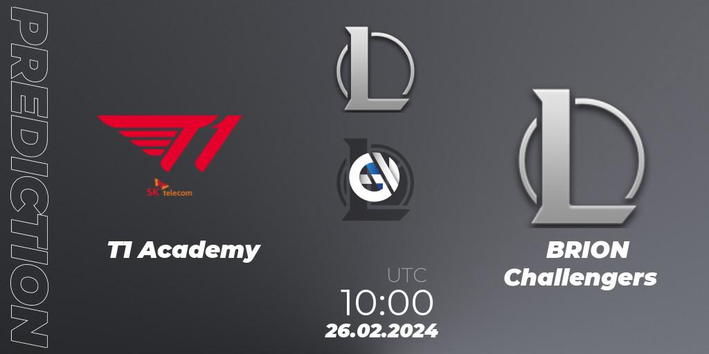 T1 Academy - BRION Challengers: ennuste. 26.02.24, LoL, LCK Challengers League 2024 Spring - Group Stage