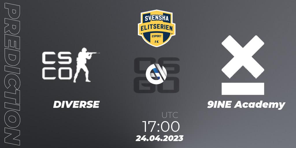 DIVERSE - 9INE Academy: ennuste. 24.04.2023 at 17:00, Counter-Strike (CS2), Svenska Elitserien Spring 2023: Online Stage