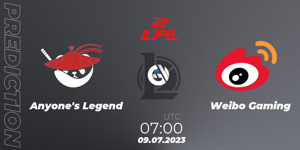 Anyone's Legend - Weibo Gaming: ennuste. 09.07.23, LoL, LPL Summer 2023 Regular Season
