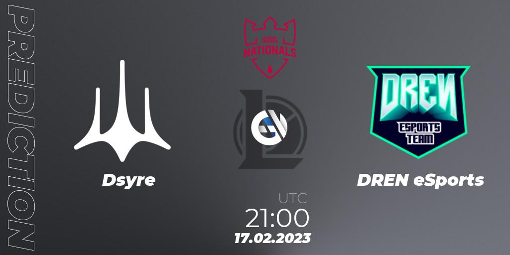 Dsyre - DREN eSports: ennuste. 17.02.2023 at 21:00, LoL, PG Nationals Spring 2023 - Group Stage