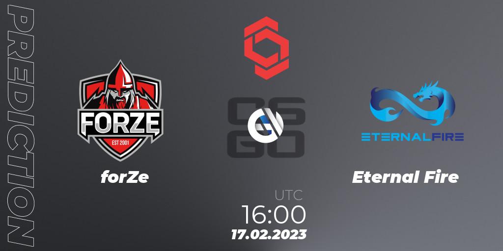 forZe - Eternal Fire: ennuste. 17.02.2023 at 15:30, Counter-Strike (CS2), CCT Central Europe Series Finals #1