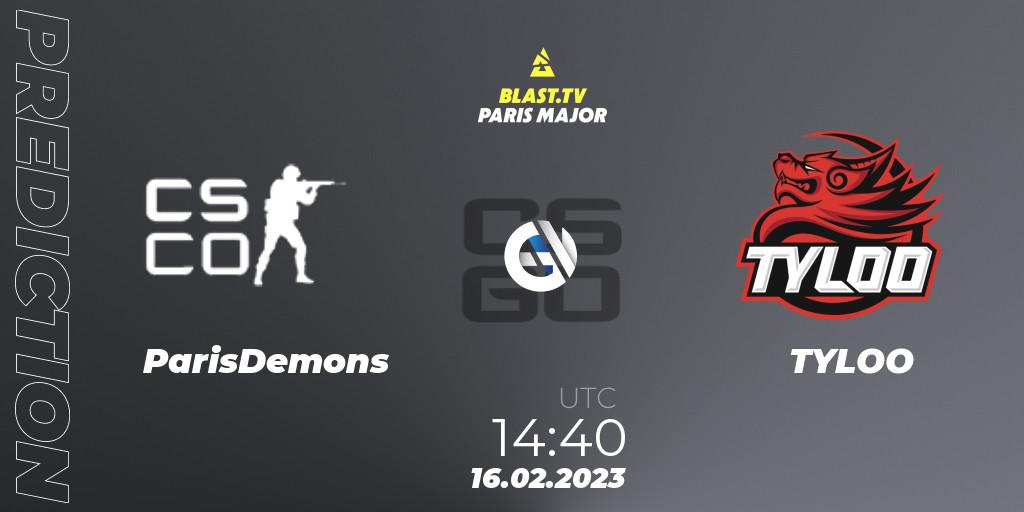 ParisDemons - TYLOO: ennuste. 16.02.2023 at 14:40, Counter-Strike (CS2), BLAST.tv Paris Major 2023 China RMR Open Qualifier
