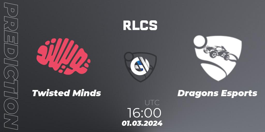 Twisted Minds - Dragons Esports: ennuste. 01.03.2024 at 16:00, Rocket League, RLCS 2024 - Major 1: MENA Open Qualifier 3