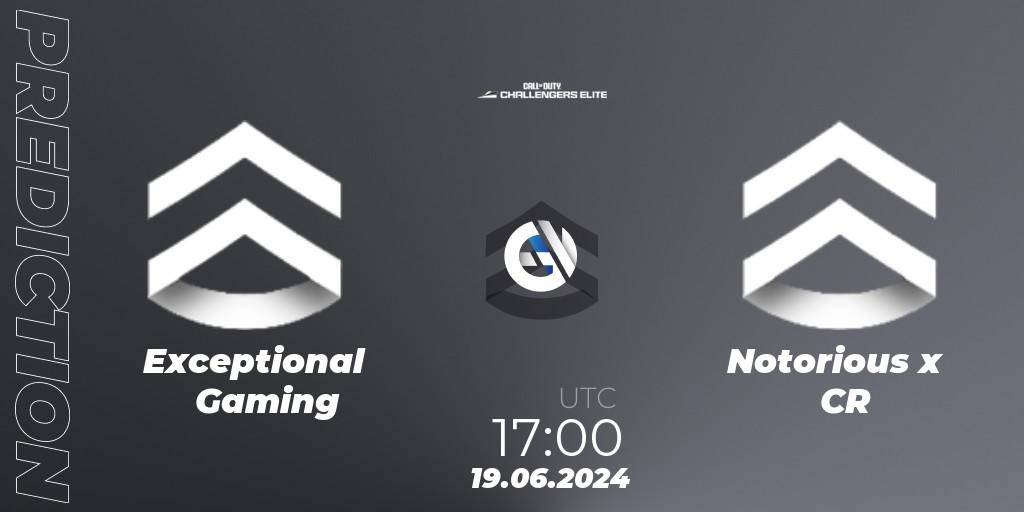 Exceptional Gaming - Notorious x CR: ennuste. 19.06.2024 at 17:00, Call of Duty, Call of Duty Challengers 2024 - Elite 3: EU