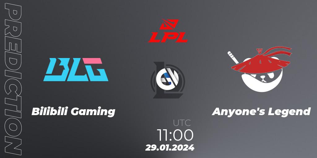 Bilibili Gaming - Anyone's Legend: ennuste. 29.01.2024 at 11:00, LoL, LPL Spring 2024 - Group Stage