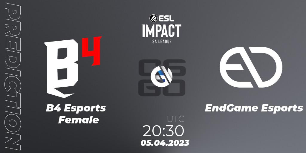 B4 Esports Female - EndGame Esports: ennuste. 05.04.23, CS2 (CS:GO), ESL Impact League Season 3: South American Division