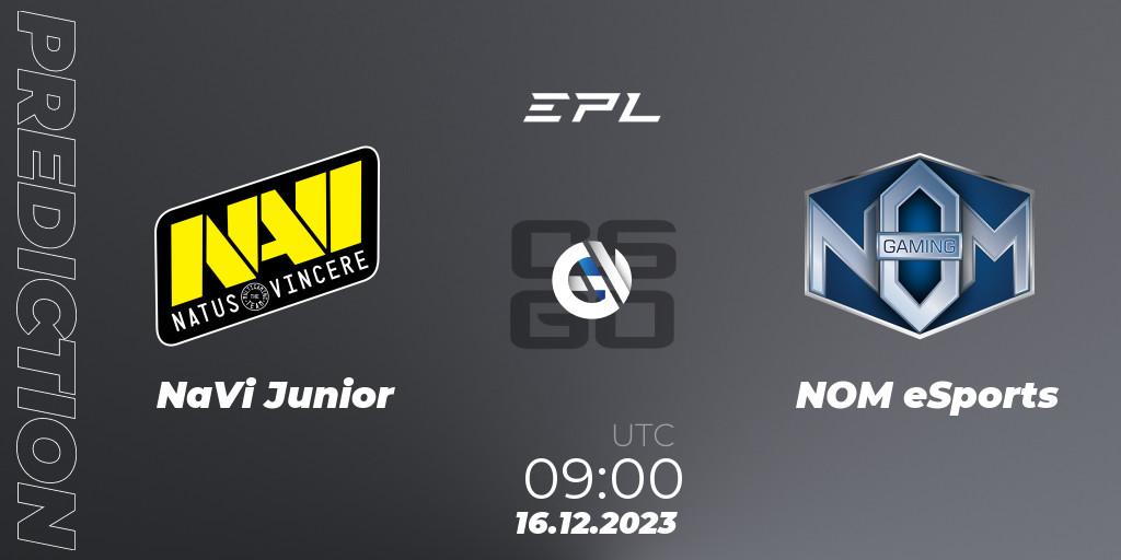 NaVi Junior - NOM eSports: ennuste. 16.12.2023 at 09:00, Counter-Strike (CS2), European Pro League Season 13: Division 2