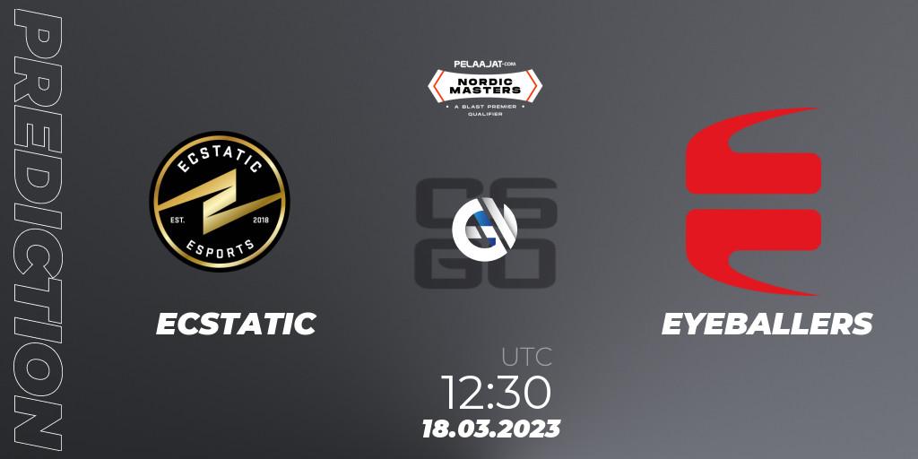 ECSTATIC - EYEBALLERS: ennuste. 18.03.2023 at 12:30, Counter-Strike (CS2), Pelaajat Nordic Masters Spring 2023 - BLAST Premier Qualifier