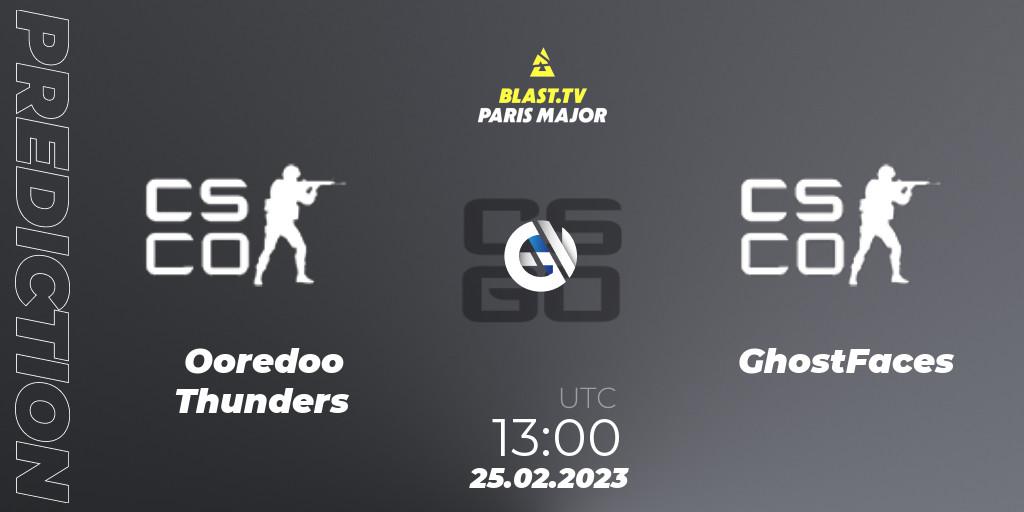Ooredoo Thunders - GhostFaces: ennuste. 25.02.2023 at 13:00, Counter-Strike (CS2), BLAST.tv Paris Major 2023 Middle East RMR Closed Qualifier