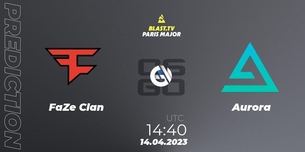 FaZe Clan - Aurora: ennuste. 14.04.2023 at 15:05, Counter-Strike (CS2), BLAST.tv Paris Major 2023 Challengers Stage Europe Last Chance Qualifier