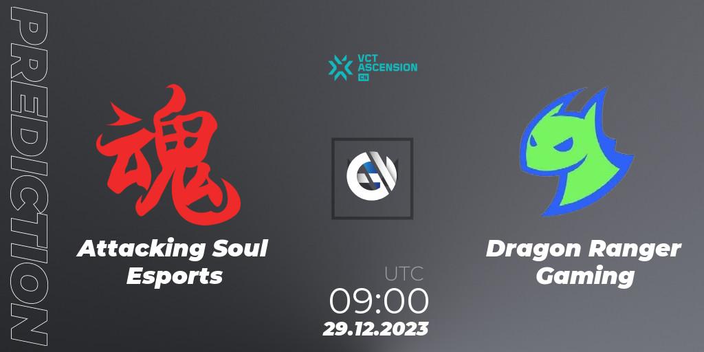 Attacking Soul Esports - Dragon Ranger Gaming: ennuste. 29.12.2023 at 09:00, VALORANT, VALORANT China Ascension 2023