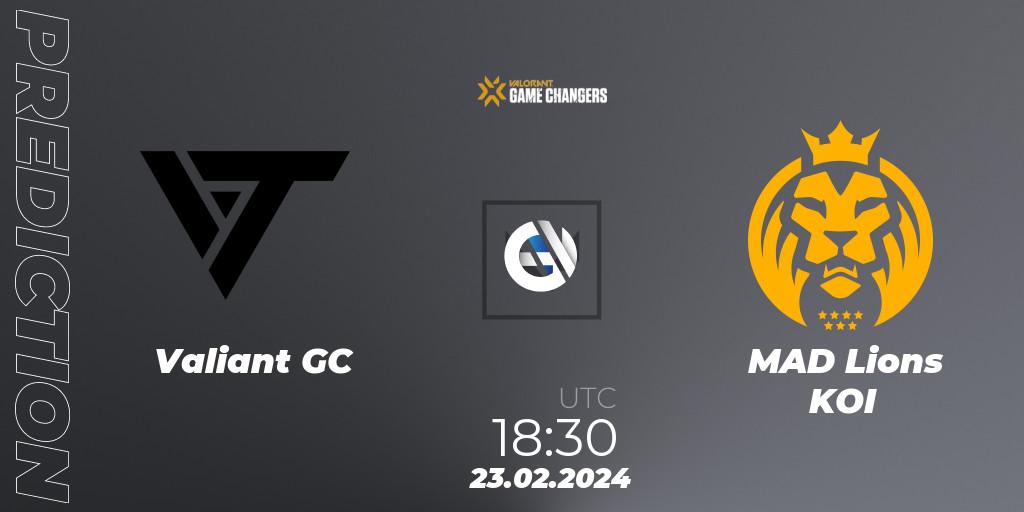 Valiant GC - MAD Lions KOI: ennuste. 23.02.2024 at 19:30, VALORANT, VCT 2024: Game Changers EMEA Stage 1